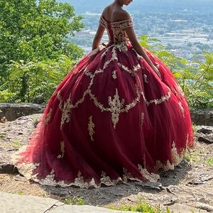 This is a quinceanera dress including the hoop skirt, extra string